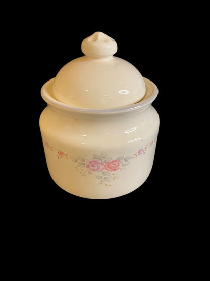 Vintage Pfaltzgraff Trousseau Lidded Sugar Bowl Ivory Floral