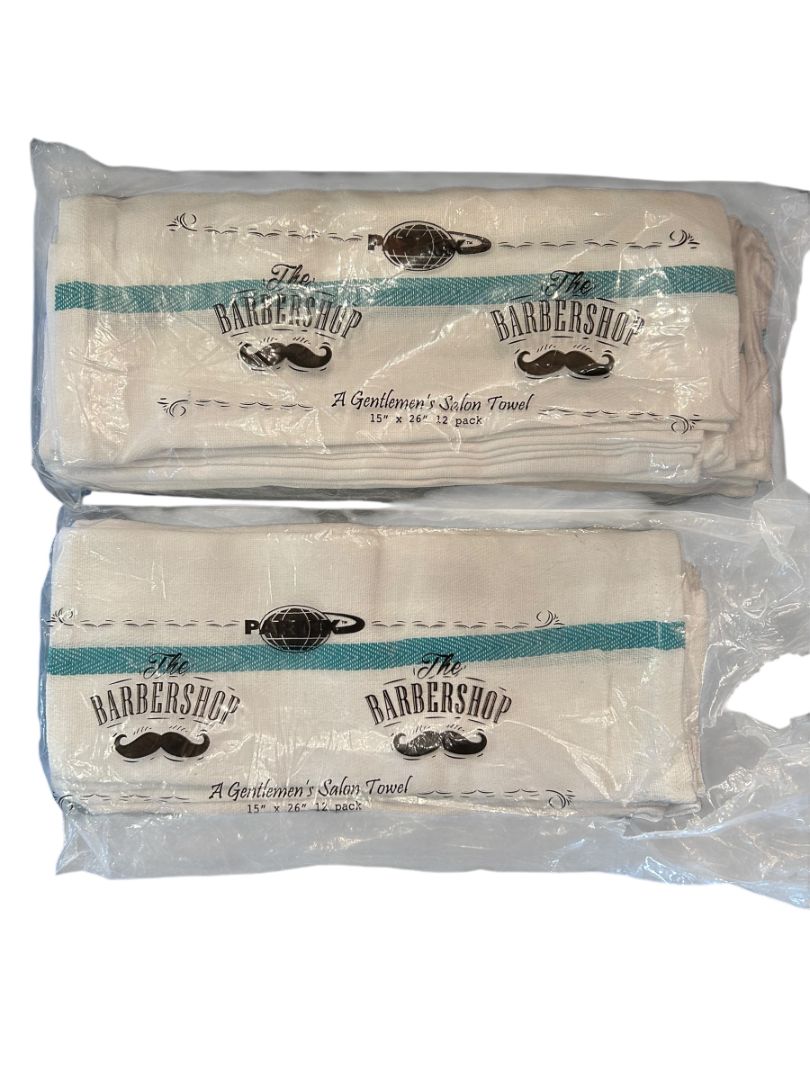 The BarberShop Lot of 17 Gentlemans Salon Towels 15" x 26" White Teal