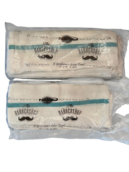 The BarberShop Lot of 17 Gentlemans Salon Towels 15" x 26" White Teal