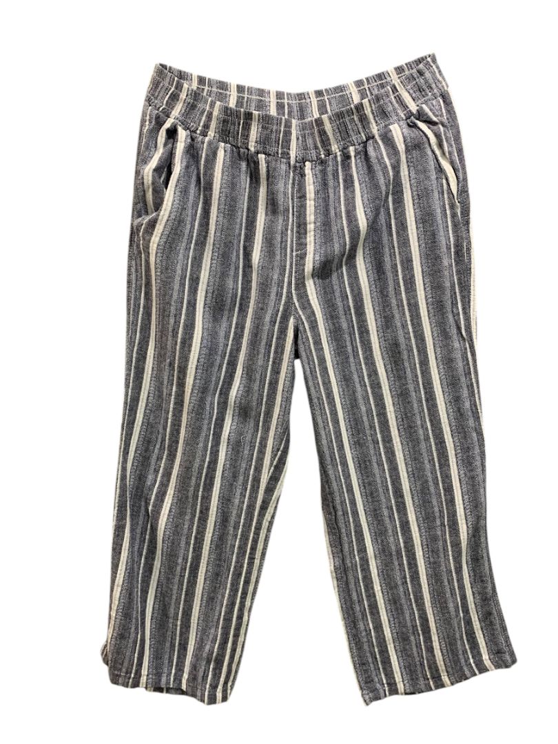 Size Large Briggs Womens Linen Blend Striped Pull On Pants Pockets