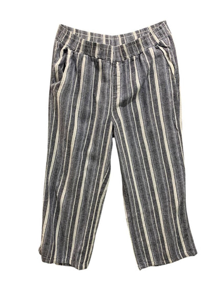 Size Large Briggs Womens Linen Blend Striped Pull On Pants Pockets