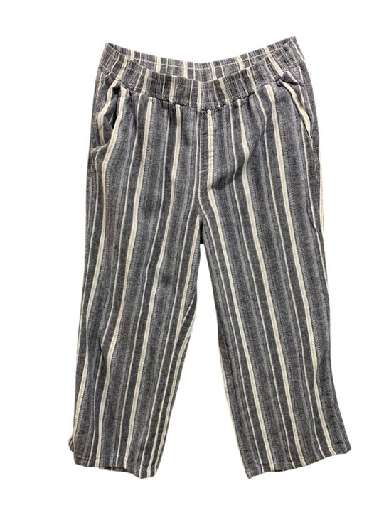 Size Large Briggs Womens Linen Blend Striped Pull On Pants Pockets