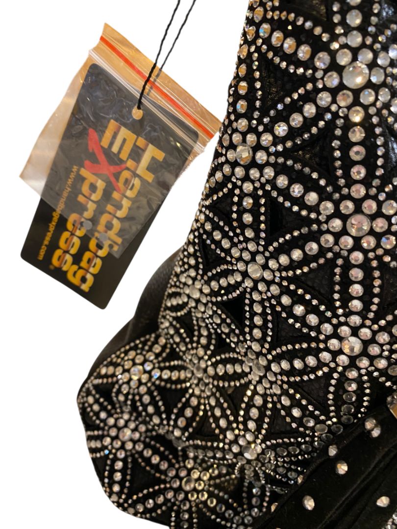 New Black Handbag Tote Rhinestone Bling Detachable Shoulder Strap