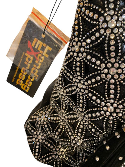 New Black Handbag Tote Rhinestone Bling Detachable Shoulder Strap