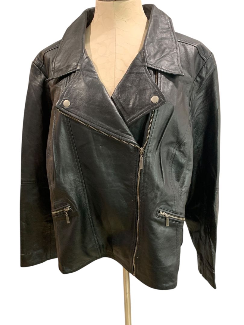 Size 22W Jessica London Womens Black Leather Moto Jacket