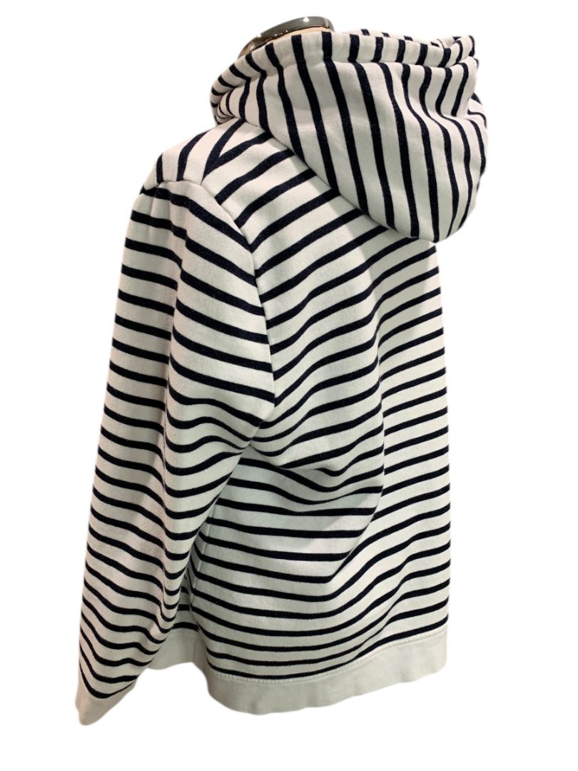 Size XL T by Talbots Womens Zip Up Hoodie Sweatshirt Navy Blue White Stripe