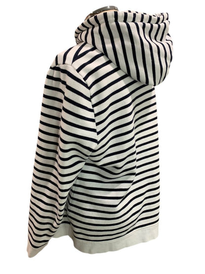 Size XL T by Talbots Womens Zip Up Hoodie Sweatshirt Navy Blue White Stripe