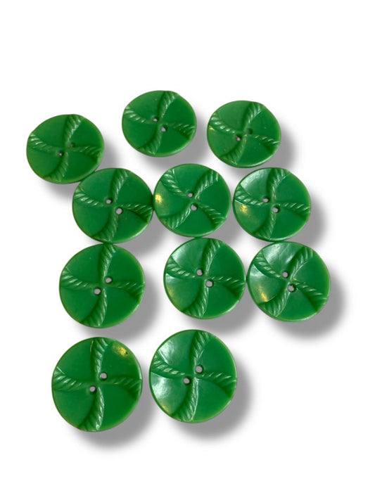 Lot of 11 Green Midcentury Buttons Acrylic Rope Design 1" (27mm)