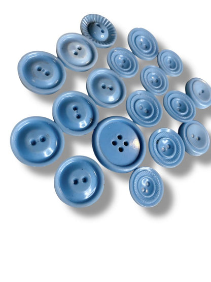 Lot of 18 Midcentury Buttons Plastic Assorted Light Blue