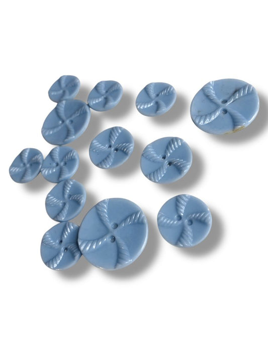 Lot of 13 Midcentury Buttons Plastic Assorted Light Blue Rope Design