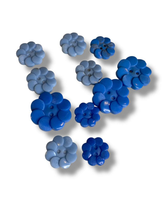 Lot of 11 Midcentury Buttons Plastic Assorted Blue Flowers