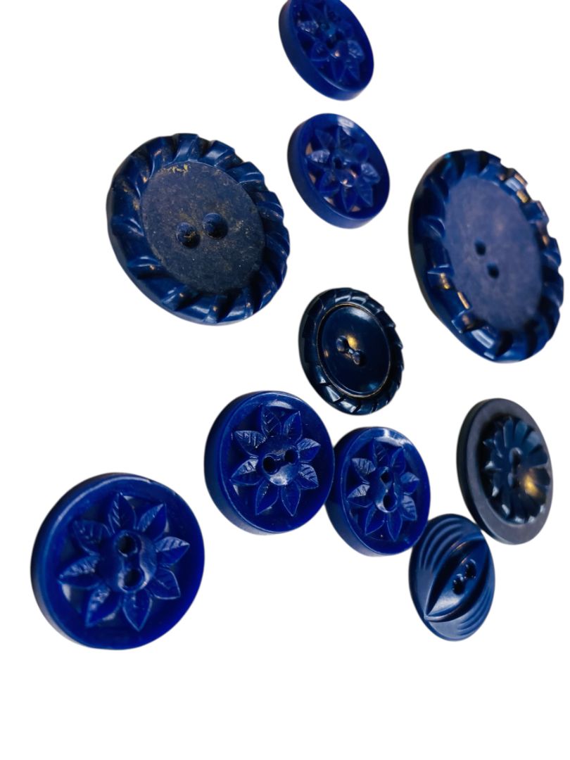 Lot of 10 Midcentury Plastic Buttons Assorted Dark Blue Craft Sew