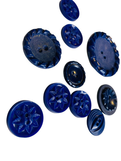 Lot of 10 Midcentury Plastic Buttons Assorted Dark Blue Craft Sew