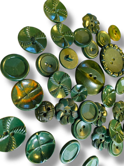 Lot of 37 Midcentury Plastic Buttons Assorted Dark Green Craft Sew