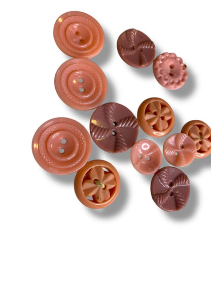Lot of 12 Midcentury Plastic Buttons Assorted Pink Craft Sew