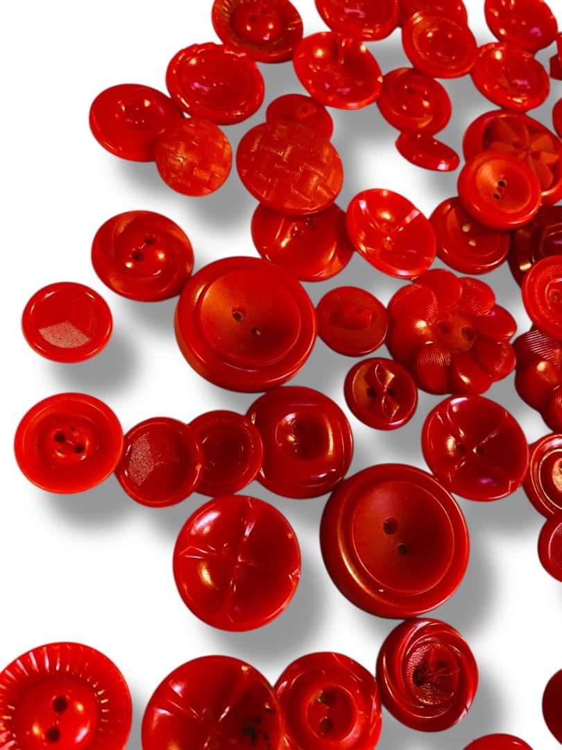 Lot of 74 Midcentury Red Plastic Buttons Assorted Shapes Sizes Craft Sew