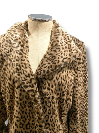 Size Medium Calvin Klein Womens Faux Fur Plush Animal Print Coat Pockets
