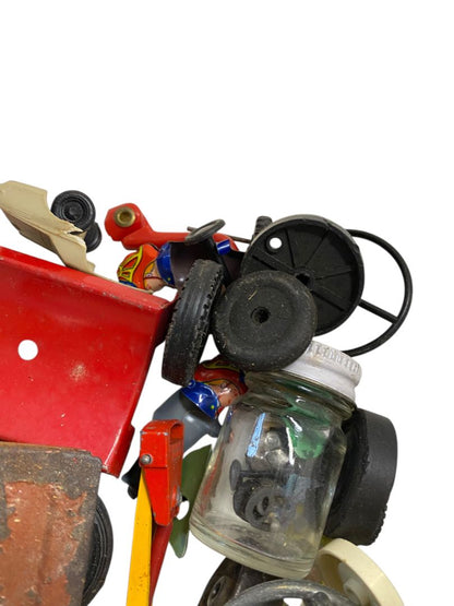 Vintage Toy Parts Pieces Scrap Junk Lot Wheels Hats Tires Plastic Tin