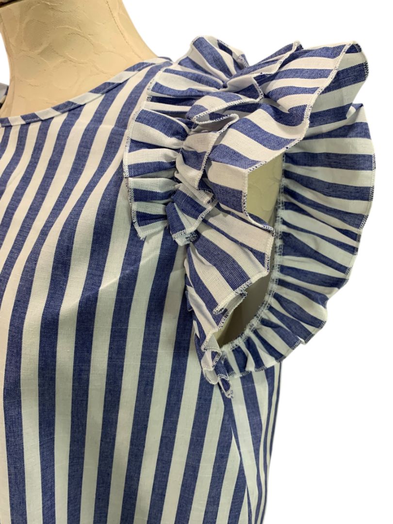 Size XL Shein Blue White Ruffle Sleeve Sheath Dress Lined Vertical Stripe