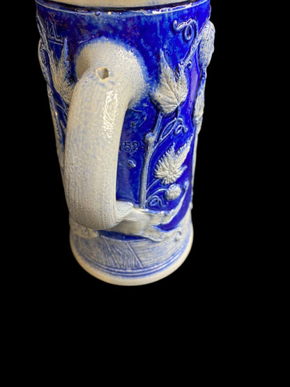 Vintage Germany Stoneware Stein Salt Glazed Mug Cobalt .5 Liter