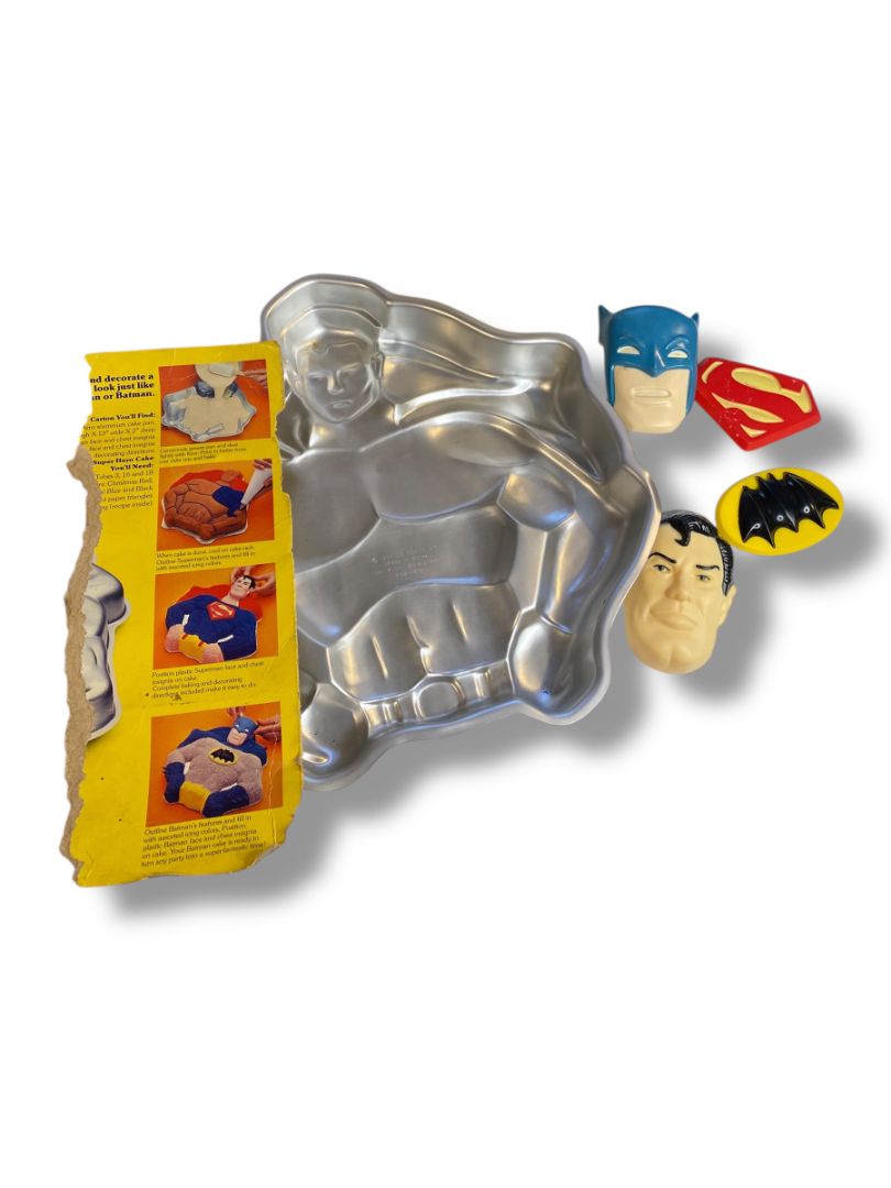Vintage Wilton Superman Batman Cake Pan Complete Face Chest Plates Shield
