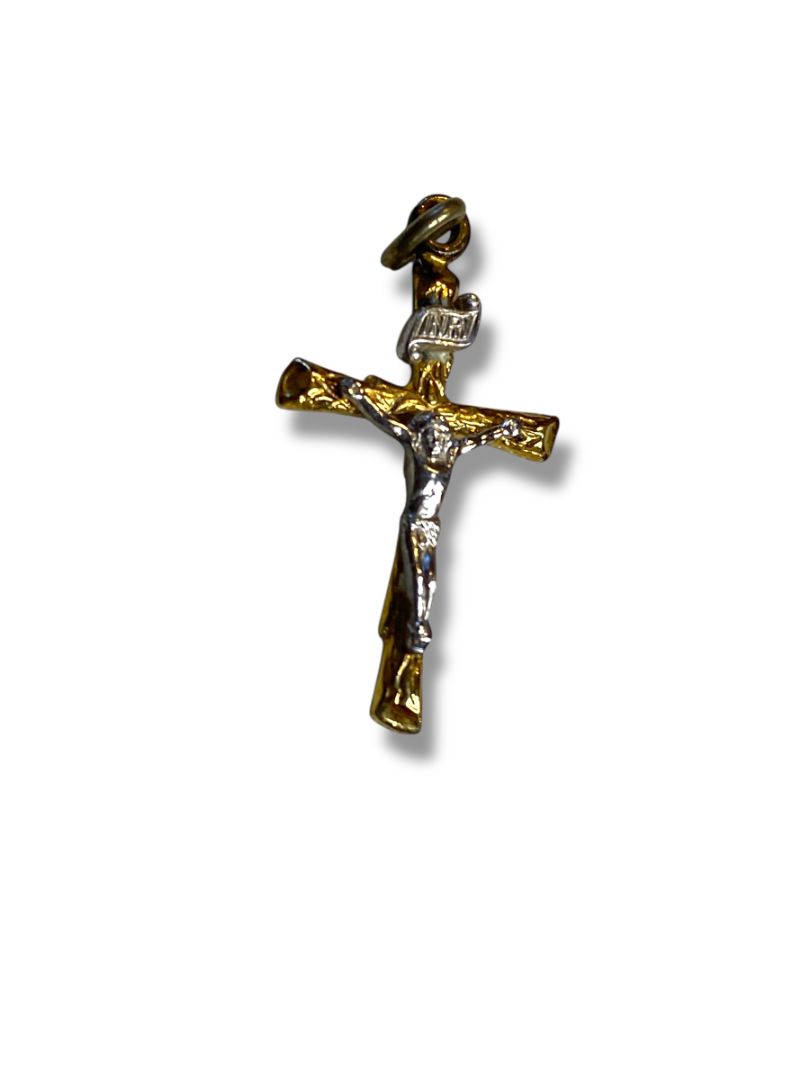 Small Vintage Sterling Silver Goldtone Cross Religious 1"