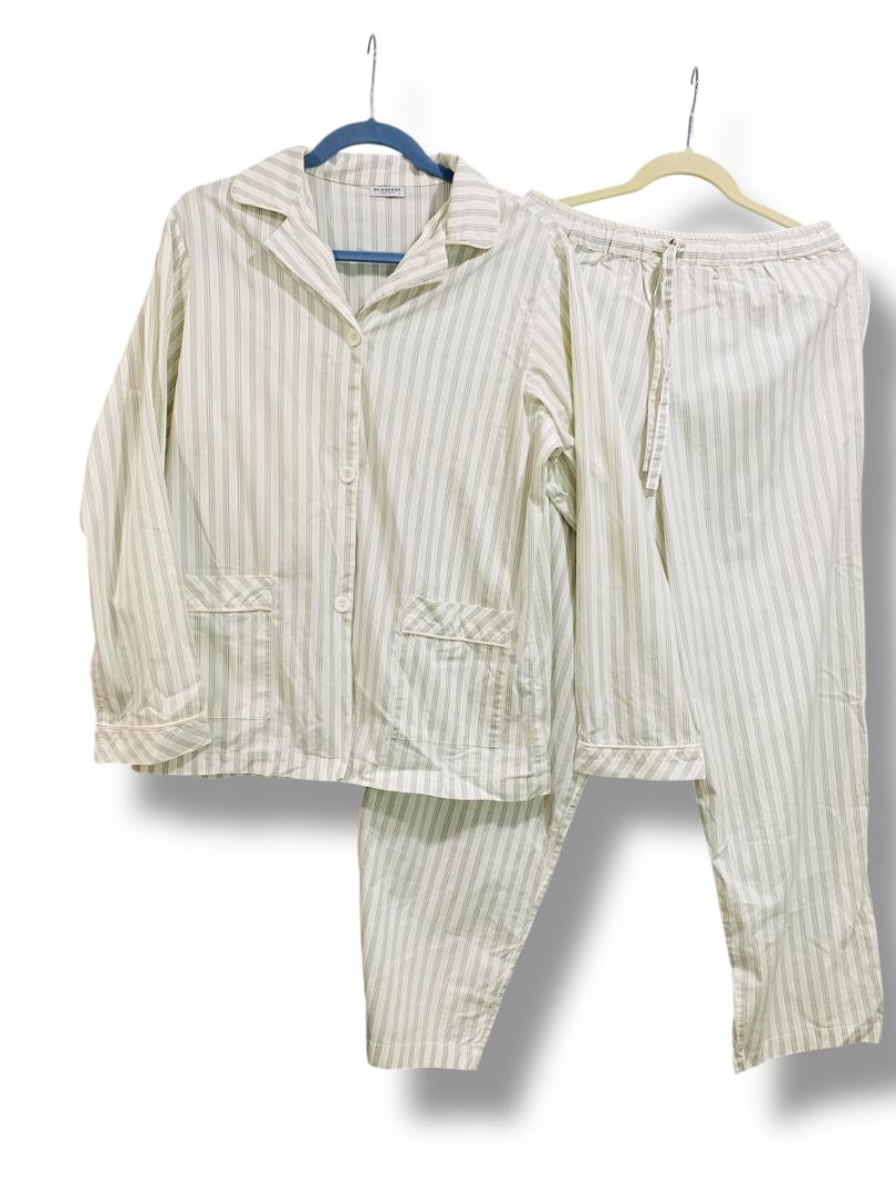 Size Medium Burberry Mens Pajama Set Gray White Stripe Shirt Pants