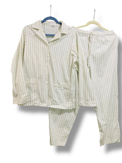 Size Medium Burberry Mens Pajama Set Gray White Stripe Shirt Pants