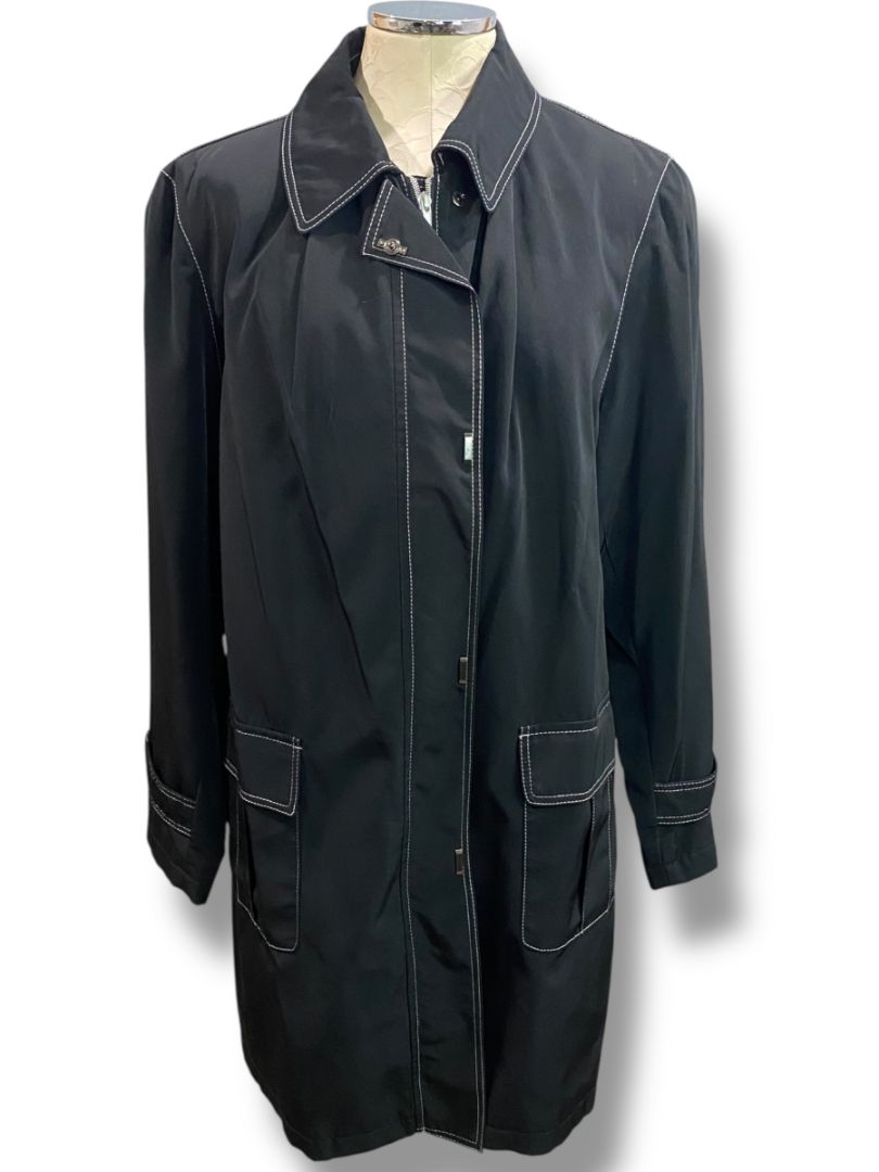 Size 1X Canvas Woman Womens Black Contrast Stitch Zip Up Jacket