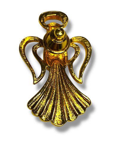 Goldtone Angel Lapel Pin Praying Rhinestone Halo 1.8"