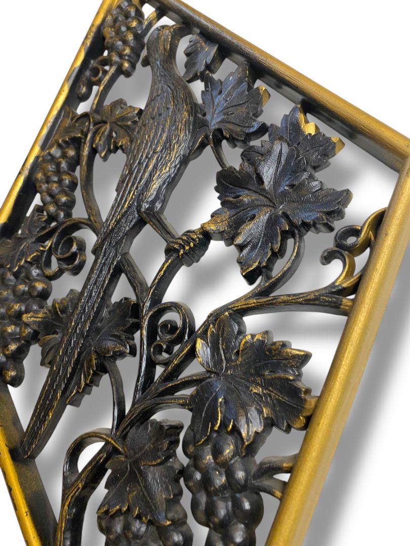 1970s Burwood Homco Wall Plaque Bird Grapes Diamond 16.75"h x 10.25"