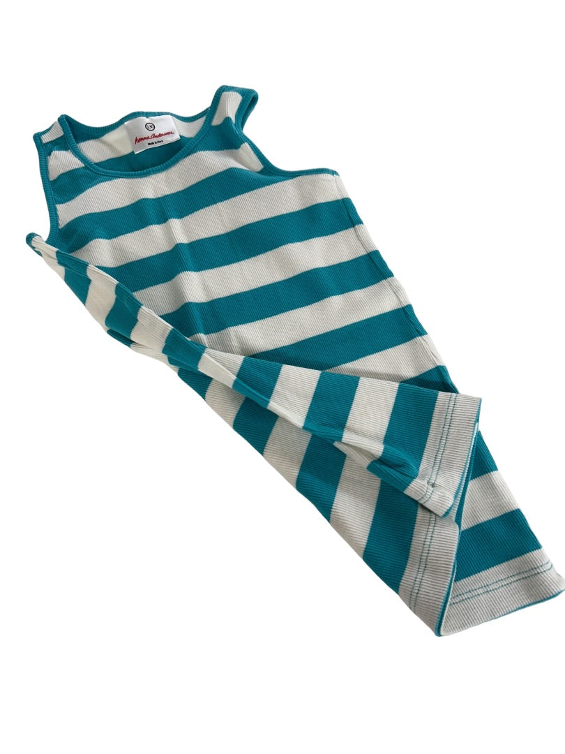 Size 8 Hanna Andersson Girls Striped Tank Top Teal White Pima Cotton