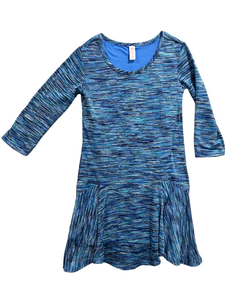 Size 16 Justice Girls Blue Space Dye Sweater Dress Lined Flounce Hem