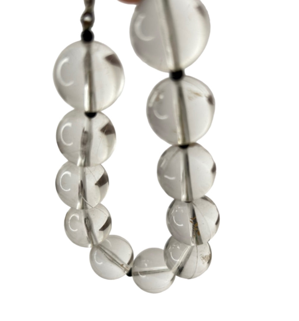 Vintage Clear Acrylic Beaded Statement Bracelet Black Spacers Retro 8.5"