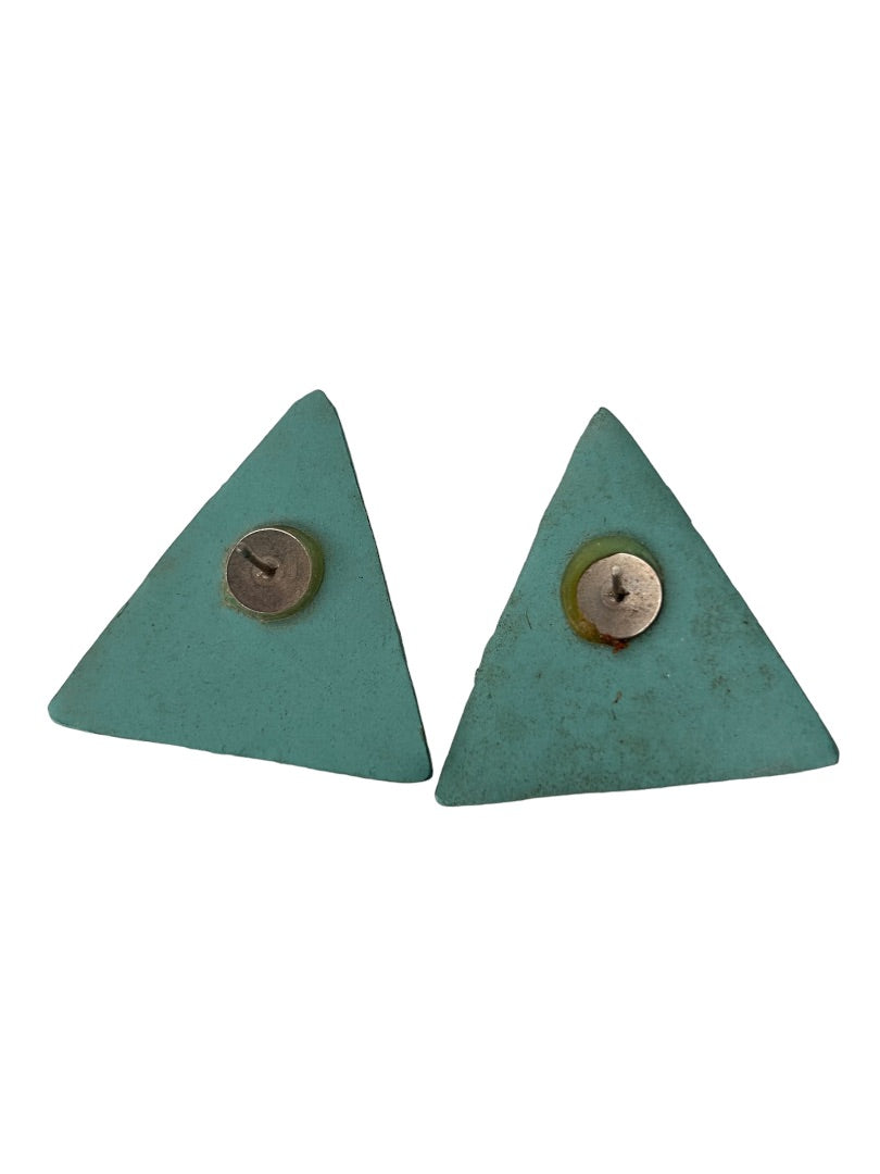 1980s Triangle Geometric Earrings Post Pierced Paint Clay 1 3/8"