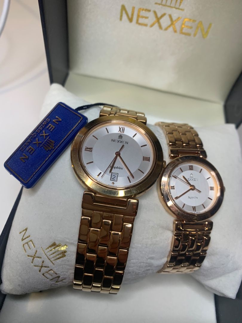 Nexxen Rose Gold Plated His and Her Watch Set in Box Sapphire Crystal