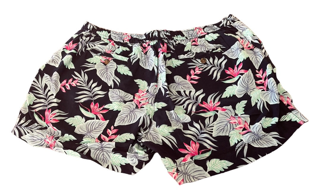 XXL Caribbean Joe Elastic Waist Drawstring Womens Floral Shorts Zipper Pockets