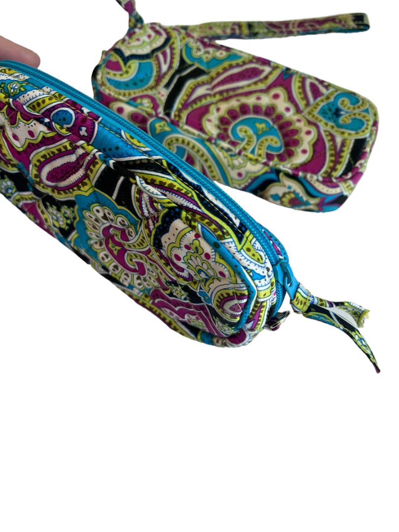 Vera Bradley "Silk Paisley" Cosmetic Bag Wristlet Travel Pouch Set 2 Piece