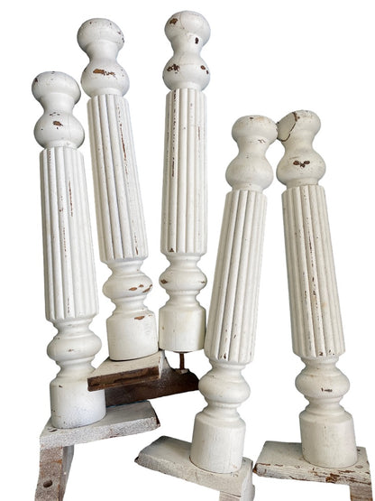 Set of 5 Vintage Salvage White Table Legs Distressed Solid 24"h x 3" Diameter