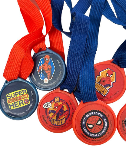 Set of 6 Marvel Medallion Medals Youth Spidey Spider-Man Plastic on Detachable Necklace