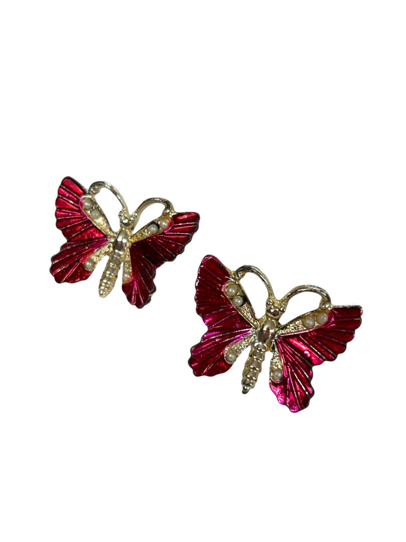 Scatter Pins Set of 2 Butterfly Hot Pink Goldtone Brooch Pin 1"