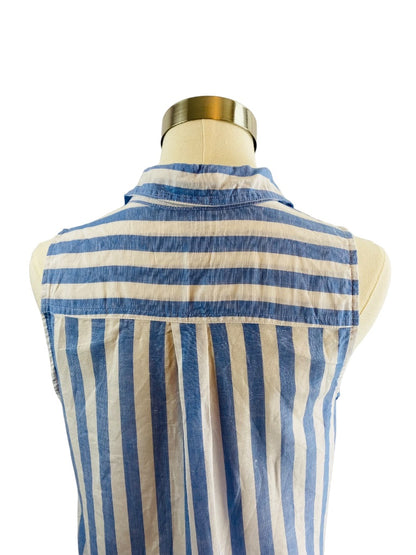 XXS J.Crew Womens Blue White Stripe Sleeveless Linen Blend Pullover Tunic Blouse