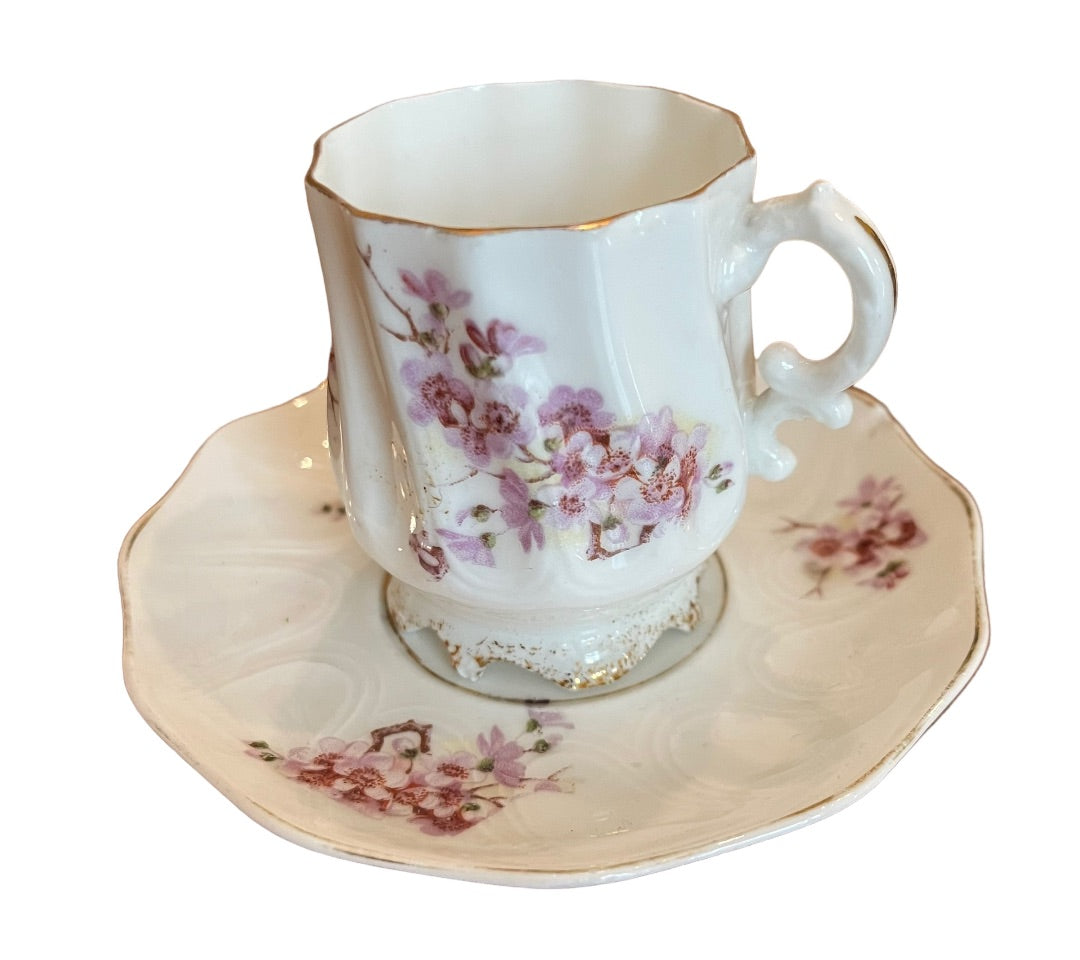 Pompadour Germany Demitasse Porcelain Cup Saucer Floral Gold Trim