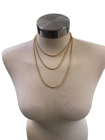 Goldtone Bugle Bead Necklace 54" Strand String Barrel Closure