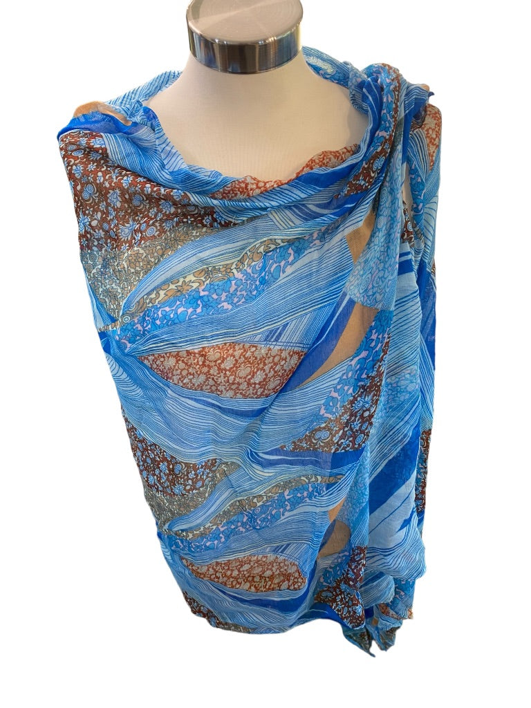 Lightweight Blue Pattern Summer Scarf 31" x 80" Womens Wrap Shawl