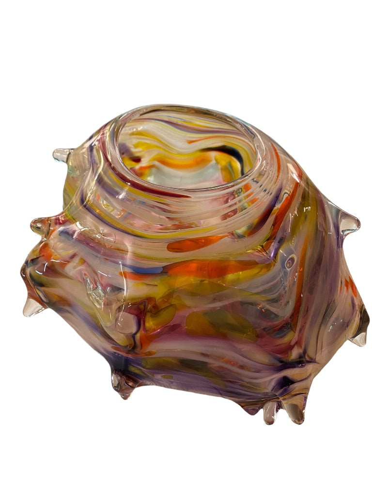 Signed James Hayes Art Glass Swirl Vessel Abstract Hand Blown  8.5" x 5.25