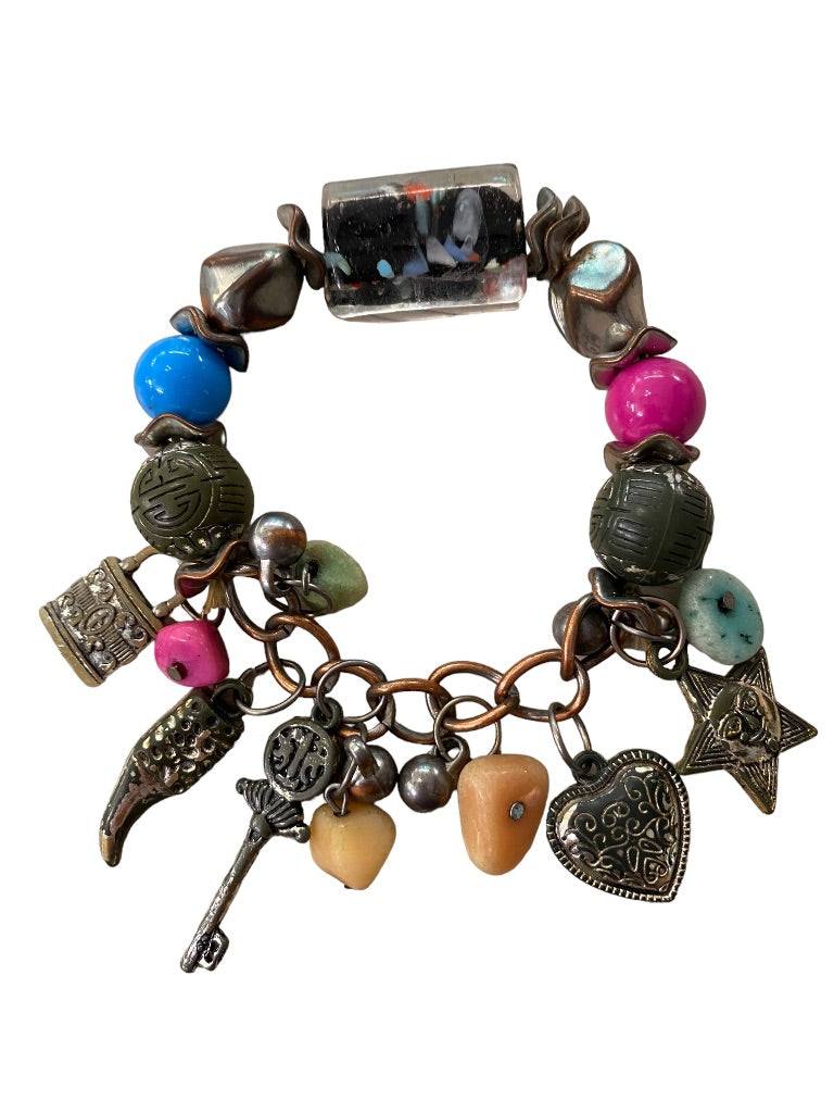 Stretch Large Wrist Bracelet Charm Chunky Heart Key  Lock Star Beads