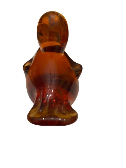 Vintage Amber Art Glass Bird Figurine Paperweight Honey Amber 4” x  3.25"