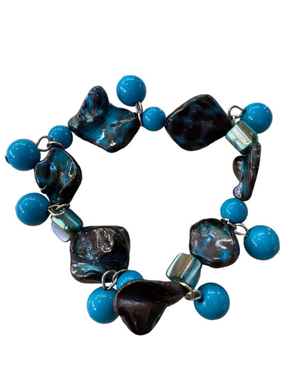 Beaded Stretch Bracelet Acrylic Funky Artsy Dangling Beads Teal Black