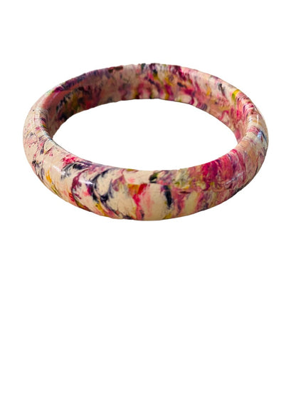 Small Painted Wooden Bangle Bracelet Swirl Multicolor 2.1" Inside Diameter